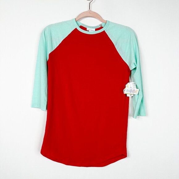 2/$24 LuLaRoe Randy T Raglan Tee 3/4 Sleeve Orange Teal XXS #A0616 TRB3 - Picture 3 of 9